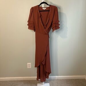 June & Hudson Wrap Midi Dress with Tiered Sleeves